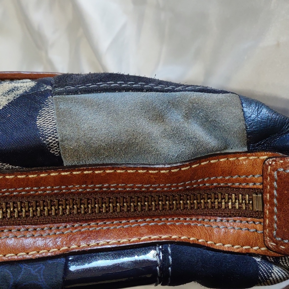 Patchwork Navy and Metallic Hobo Shoulder Bag - Picture 14 of 15